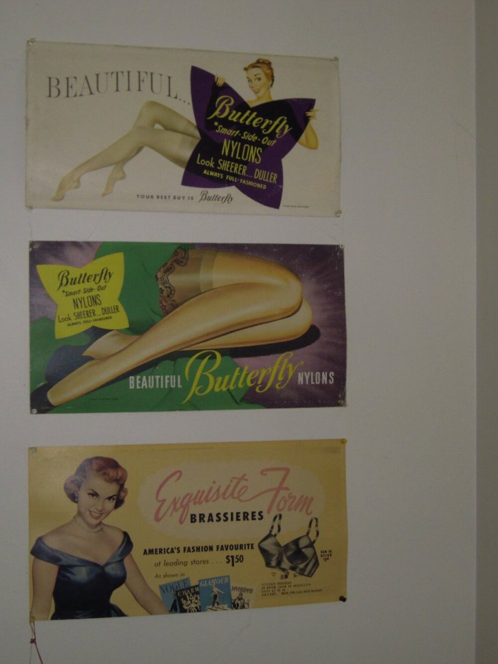 3 Vintage 1950s Transit Advertising Trolley Bus Cardboard Card Nylons & Bra MCM